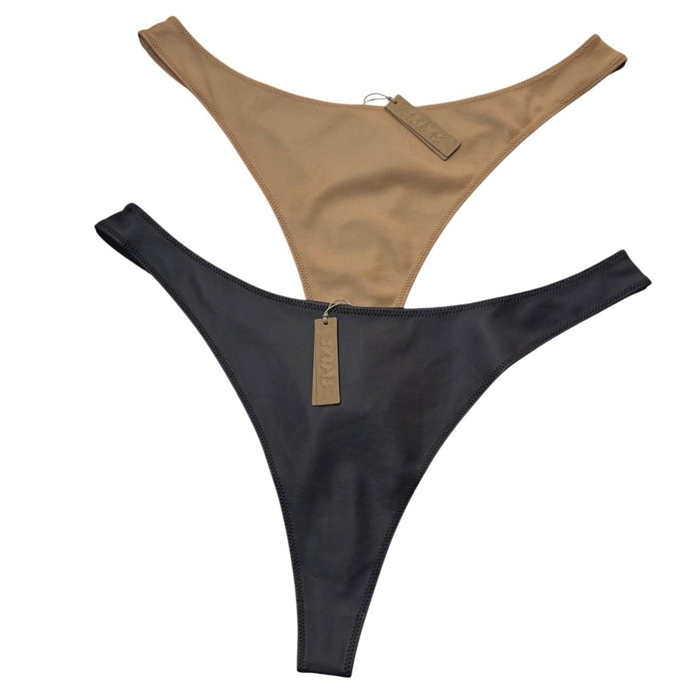 SKIMS Wet Jersey Dipped Thong Lot of 2 Ochre Cocoa XL